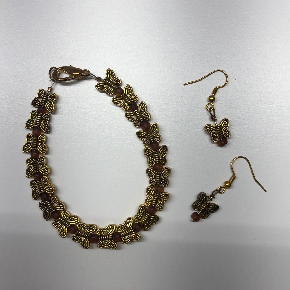 Handmade butterfly bracelet with earrings